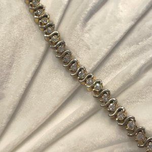 Silver/Gold Tone S-Curve Rhinestone Tennis Bracelet